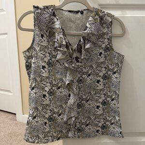 Floral Ruffle Blouse - Black and White